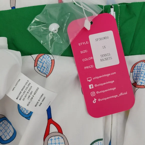 Unique Vintage White Whimsical Tennis Print Dress - Picture 9 of 9